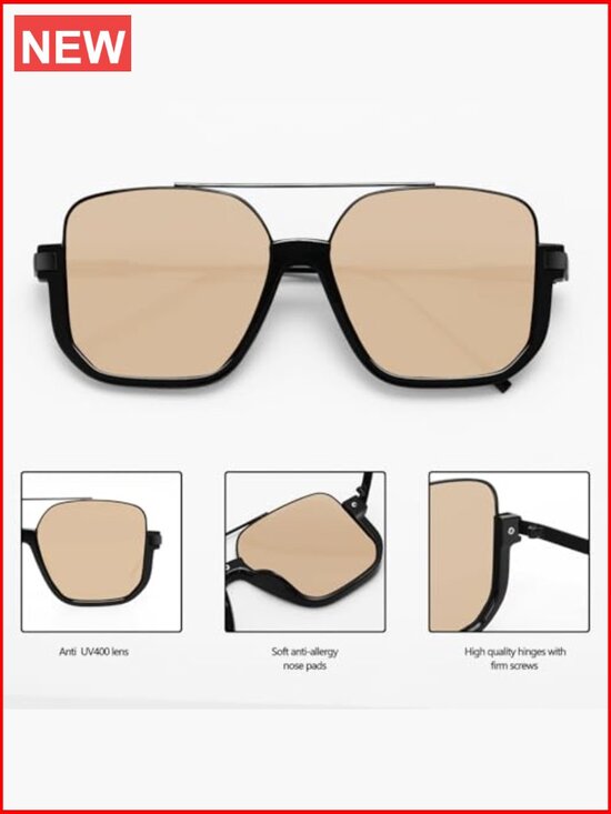 Oversized Square Double Bridge Pilot Sunglasses Semi-Rimless 70s Trendy Shades main image 3